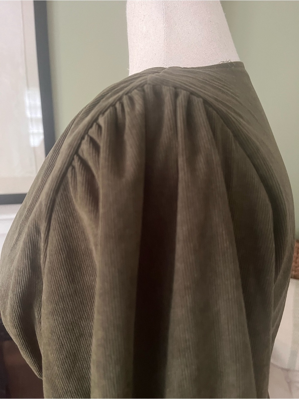 Deep Olive Fine Wale Corduroy Fit & Flare Dress | size L - Picture 4 of 7